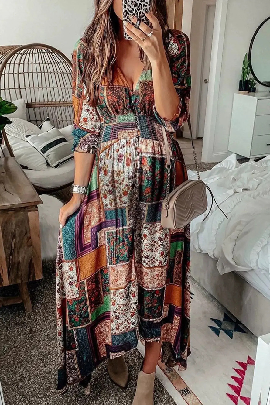 ZARA Boho Maternity Printed Collar Dress